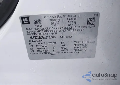 2017 GMC Sierra 1500 из США, поврежденный, VIN 1GTV2LEC5HZ125345